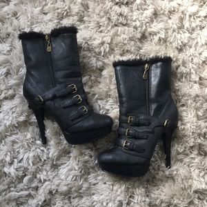 Guess Black Leather Stiletto Booties